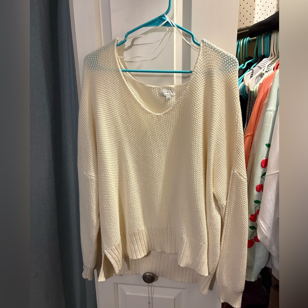 Cream V-Neck oversized Women's Sweater